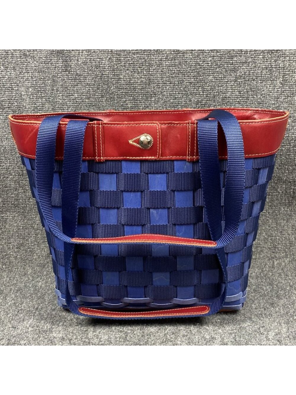 Longaberger 2009 To Go Blue Jean Tote Purse Navy Red Leather Trim Signed